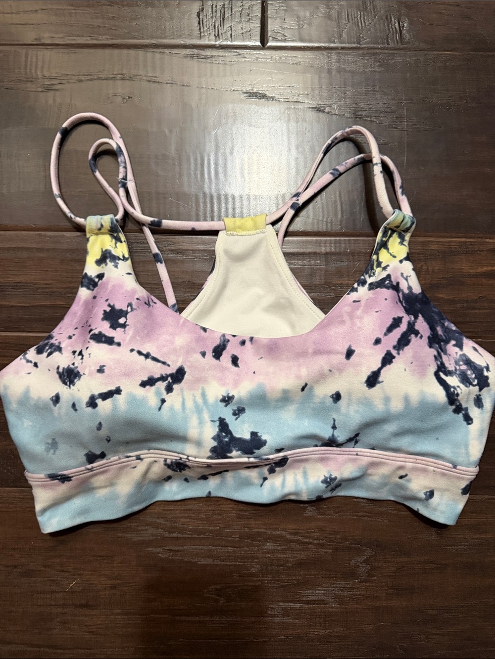 Wildfox Tie-Dye Pastel Sports Bra in Pink, Blue & Yellow